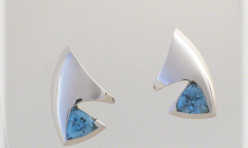 Comet Tail Earrings With Blue Zircon Trilliants